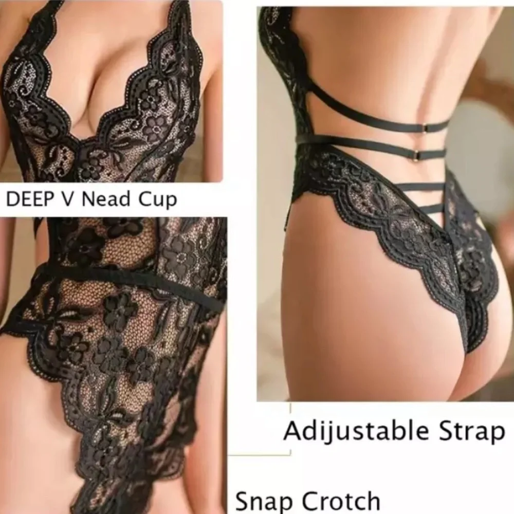New Black Lace Lingerie Teddy Bodysuit - Picture 2 of 7